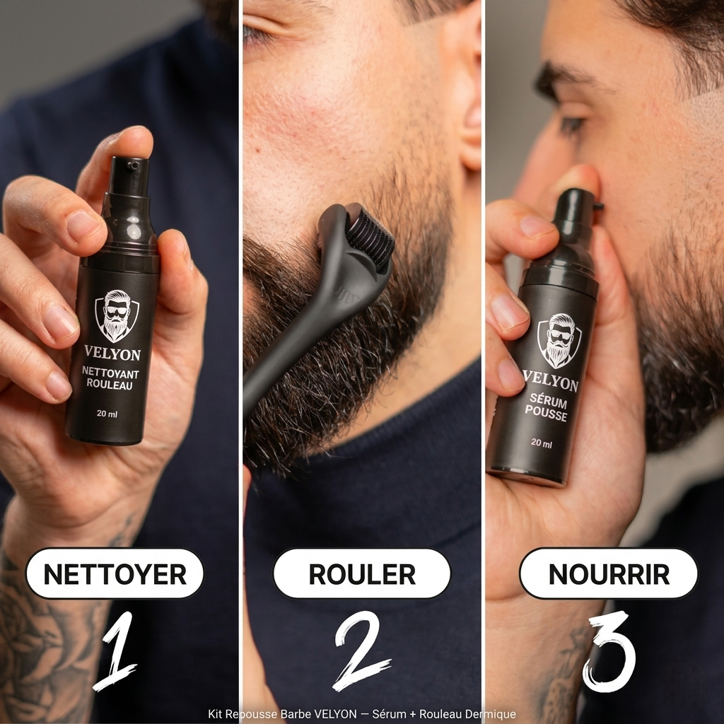 Kit Repousse Barbe VELYON — Sérum + Rouleau Dermique