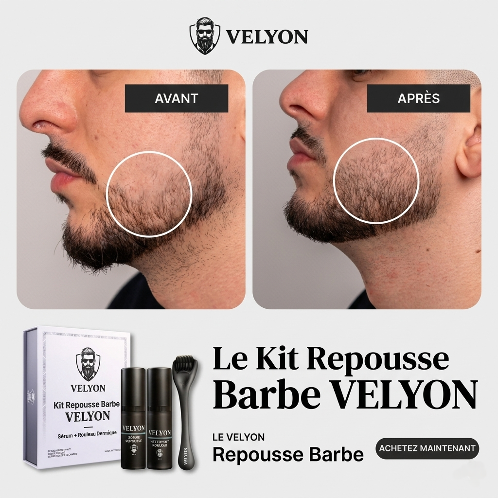 Kit Repousse Barbe VELYON — Sérum + Rouleau Dermique