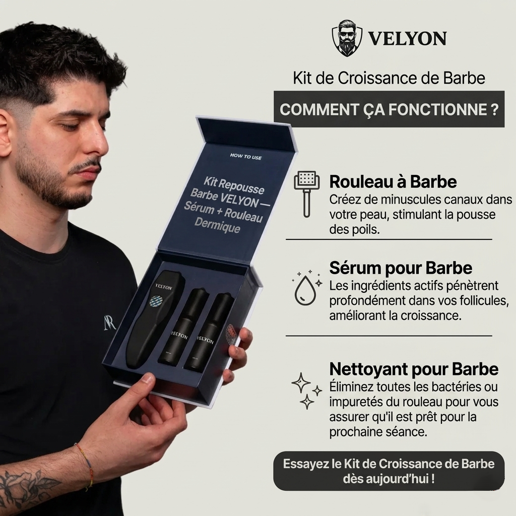 Kit Repousse Barbe VELYON — Sérum + Rouleau Dermique